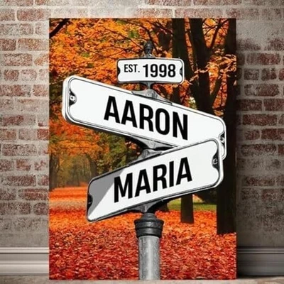 Crossroads Sign Canvas Couple's Name And Date Street Sign Poster Prints Love - Image 1 of 4
