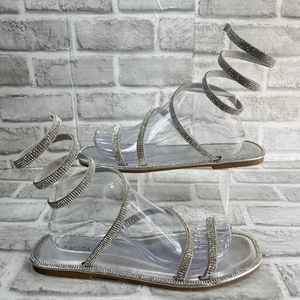 Top Moda Women Size 10 Rhinestone Spiral Ankle Wrap Flat Sandals - Picture 1 of 11