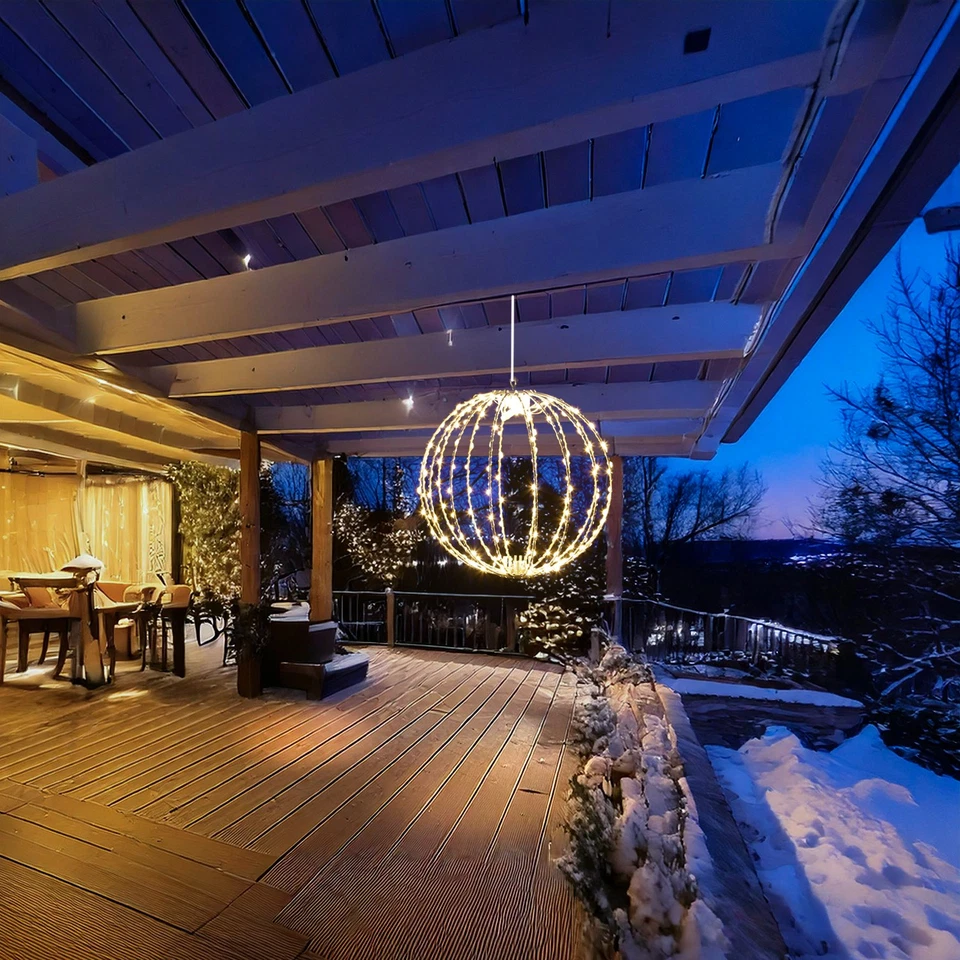 LED Drahtkugel Leuchtkugel faltbar 28cm 192LED Kugelleuchte 8Modi Timer Außen - Bild 1 von 4