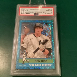 2025 Topps Heritage High Number SP Ben Rice #406 Chrome Light Blue Sparkle PSA 8 - Picture 1 of 4