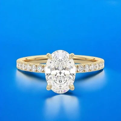 Anillo de compromiso de oro certificado IGI laboratorio cultivado 14 k amarillo 2,50 quilates diamante talla ovalada Foto 1 de 4