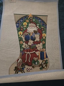 Nadelspitze handbemalt Rebecca Holz Weihnachten Teddybär Strumpf 28" - Bild 1 von 6