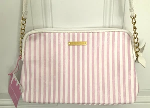 Juicy Couture Pink White Stripe Crossbody Purse Shoulder Bag Sparkly Bow On Zip - Picture 1 of 15