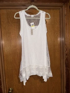 Cupio Women's Medium White Tank Top W/ Floral Lace Shirt New - Picture 1 of 6