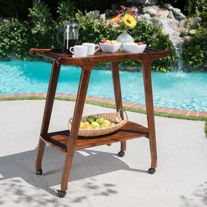 Verdes Outdoor Acacia Wood Bar Cart by Christopher Knight Mahogany - Picture 1 of 5