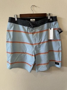 Rip Curl Surf Monarch Blue Red Orange Stripe Stretch Swim Board Shorts Sz 33 NWT - Picture 1 of 4