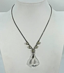 Antique Art Deco Glass Pendant Necklace Silver Tone Stunning Estate Find - Picture 1 of 5