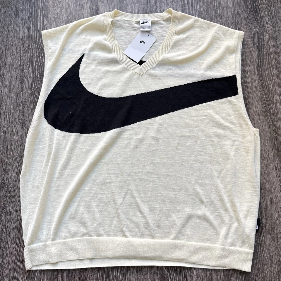 Nike Men’s Golf Sweater Vest Men’s Large Cream With Black Swoosh FD2873-113 XL