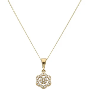 New 9ct Yellow Gold Cubic Zirconia Daisy Pendant & 18" Necklace 455mm(18") 9c... - Picture 1 of 1