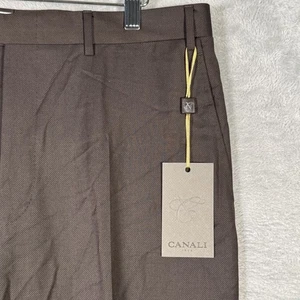 Pantalone Canali uomo 33 marrone lana elegante pantalone piatto davanti Made in Italy senza orli - Foto 1 di 10