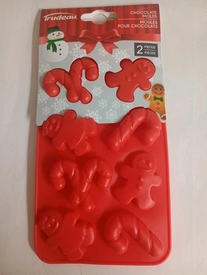 Trudeau Christmas Holiday 2 Pc Silicone Mold Chocolate Candy Baking Makes 16 NEW - Image 1 of 3