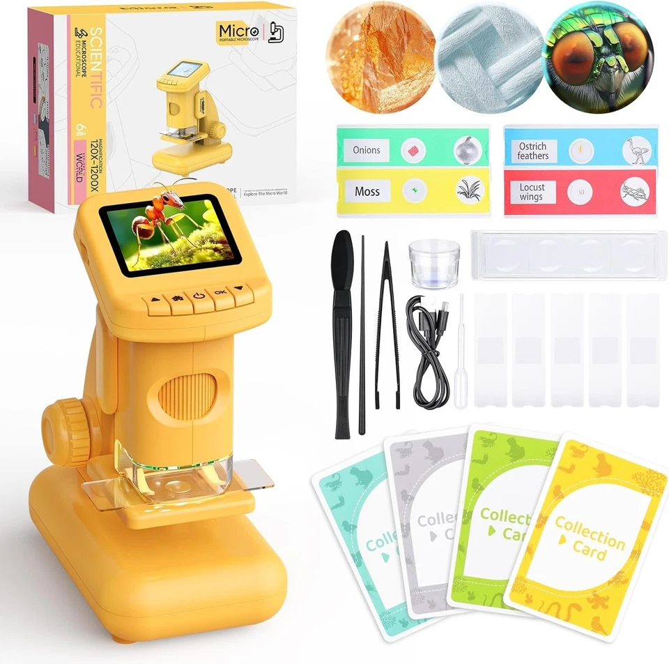 Kids Microscope 120X-1200X Handheld Pocket STEM Kit with LCD Screen for Ages 6-1 - Image 1 of 4