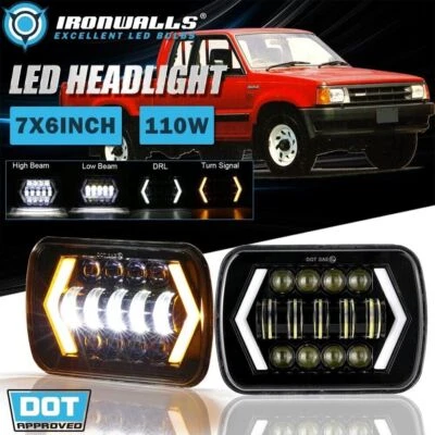 DOT Pair 7x6" LED Headlights Hi/Lo DRL Turn Signal for Mazda B2600 B2200 RX-7 - Изображение 1 из 4