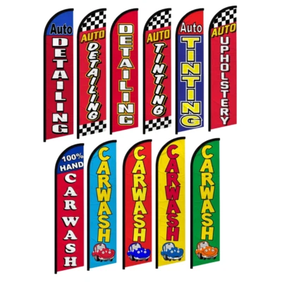 Auto Detailing Tinting Car Wash Windless Full Sleeve Advertising Banner Flags - Image 1 of 3