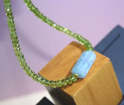 edelsteine24 TOP Natur Peridot & Aquamarin Kette Linsen fac. 925/- Silber! K-66 - Bild 1 von 4