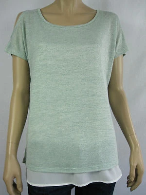 Crossroads Ladies Cap Sleeve Pretend Knit Top sizes 10 14 Colour Green White - image 1 of 4