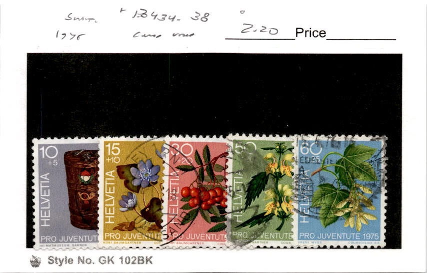 Suiza, sello postal, #B434-B438 usado, 1975 flores (CA) Foto 1 de 1