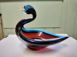Plato de caramelo baratija cisne azul claro vidrio artístico soplado italiano de Murano de colección - Imagen 1 de 21