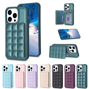 Leather Grid Card Wallet Phone Case For iPhone 11 12 13 14 Pro Max XR XS 7 8 SE - Picture 1 of 53