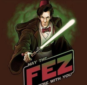 Star Wars Doctor Who May The Fez Be With You Mashup Satire Mens T-Shirt NEW - Picture 1 of 1