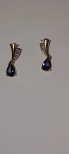 Vintage 10k plumb gold Tanzanite drop earrings - Picture 1 of 6
