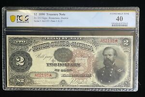 1890 $2 US TREASURY NOTE FR# 353 PCGS BANKNOTE EXTRA FINE 40 "ORNATE BACK"