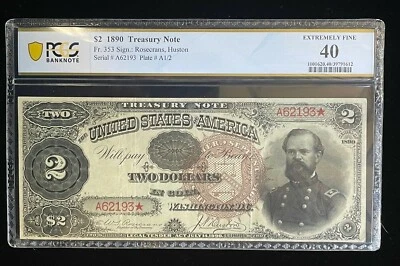 1890 $2 US TREASURY NOTE FR# 353 PCGS BANKNOTE EXTRA FINE 40 "ORNATE BACK" - Image 1 of 4