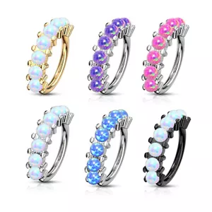 Cartilage Nose Bendable Hoop with 7 Opalite Lined Set Design - Picture 1 of 8