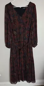 Maxi abito donna LAUREN RALPH LAUREN vino blu navy paisley a strati cravatta impero 16W - Foto 1 di 10