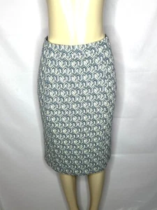 MAEVE ANTHROPOLOGIE BLUE GRAY MULTI COLOR GEOMETRIC PRINT PONTE PENCIL SKIRT L - Picture 1 of 3