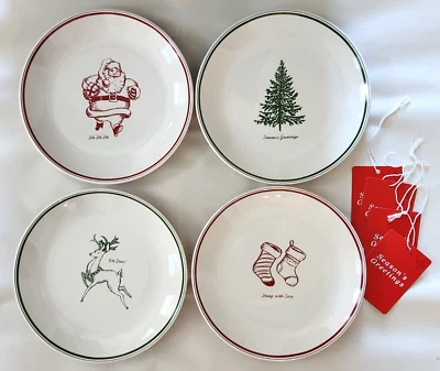 Juego de 4 platos de postre de mesa Sur La Joyeux Noel Santa reno medias árbol Foto 1 de 4
