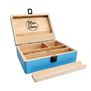 Wise Skies Azul Grande Caja Rodante de Madera Almacenamiento Soporte de Papel para Fumar Almacenamiento - Imagen 1 de 2