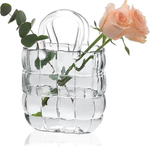ComSaf Glass Purse Vase for Flowers, Handbag Clear Vase for Decor,,Vases - Picture 1 of 1