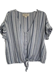 Cloth & Stone Striped Top Waist Tie Women's Medium Blue White Blouse - Picture 1 of 6