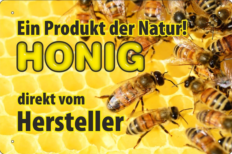 VIELESUENSTIG BY ROBBY WANKA Blechschild Schild 20x30cm - Honig vom Hersteller Produkt der Natur Bienen