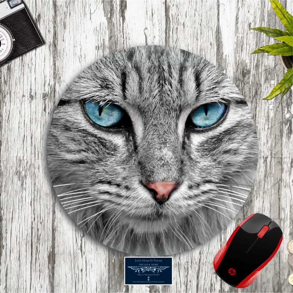 CAT FACE GRAY BLUE EYED CUSTOM MOUSE PAD DESK MAT PC GAMING HOME SCHOOL OFFICE - Image 1 of 1