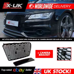 Parrilla de panal estilo RS7 negra brillante con soporte de cámara para A7 S7 2011-2014 - Imagen 1 de 15