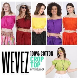 Crop top donna estivo cotone manica a sbuffo spalle scoperte colore disponibile lotto 05pz - Foto 1 di 33