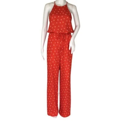 Diane Von Furstenberg Women's Davin Red Halter Neck Allover Jumpsuit Sz 6 - Image 1 of 4