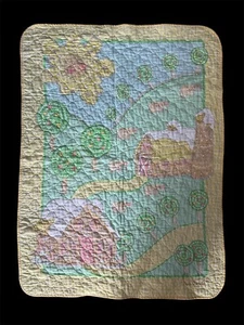 That's Our Baby Vintage Blanket 80s Farm Sheep Sun Trees Yellow Quilted Vintage - Picture 1 of 9