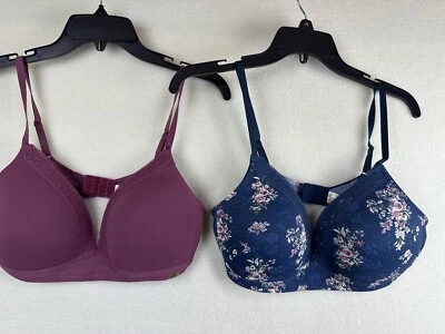 Jessica Simpson Juego de 2 Sujetadores Mujer Talla 38C Granate y Azul Diseño Encaje Acolchado Foto 1 de 4