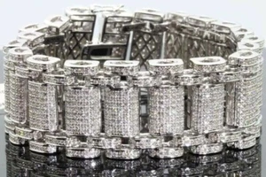 Round Cut Real Moissanite 15Ct Men's Wider Tennis Bracelet 925 Sterling Silver - Picture 1 of 6