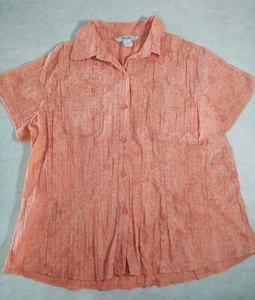 Camicia casual TanJay donna taglia 14 arancione geometrica manica corta usata - Foto 1 di 10