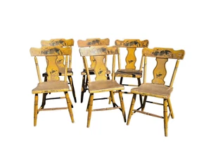 rare 6 yellow signed J. Swint lancaster pa paint decorated chairs 1840 antique - Picture 1 of 21