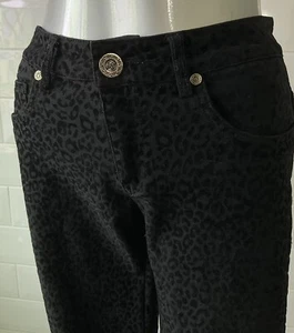 SIZE 8 - 10 BLACK FLOCK VELVET LEOPARD PRINT JEANS JEGGINGS GOTH WHITBY PUNK - Picture 1 of 7