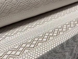 Stretch Spandex Crochet Lace Dress Fabric, Per Metre - Diamond Stripe - Ivory - Picture 1 of 4