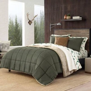 Eddie Bauer 2-Piece Comforter Set Twin Reversible Solid Microfiber Suede Green - Picture 1 of 5
