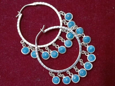 Handmade Natural Turquoise Gemstone Jewelry,925 Sterling Silver hoop Earrings - Image 1 of 4