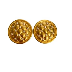 Anne Klein Couture vintage round discs gold-tone dome faux seed pearls earrings - Picture 1 of 6