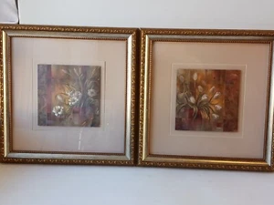 RICHARD LANE 13"x 13" Two-Piece Decorative Wooden FRAMED FLORAL Art PRINTS  - Picture 1 of 12